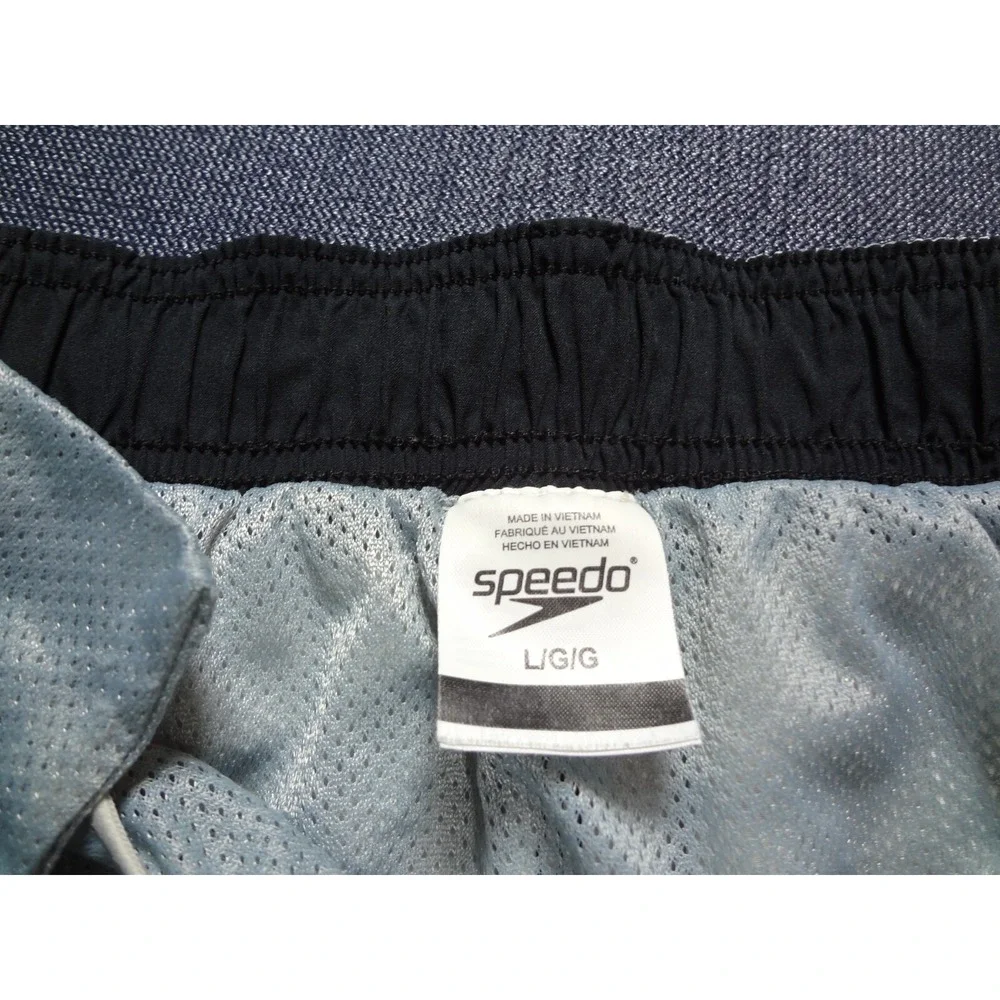 Speedo Swim Trunks Shorts Mens Large Black White Tie‎ Dye Mesh Lining Lace Up